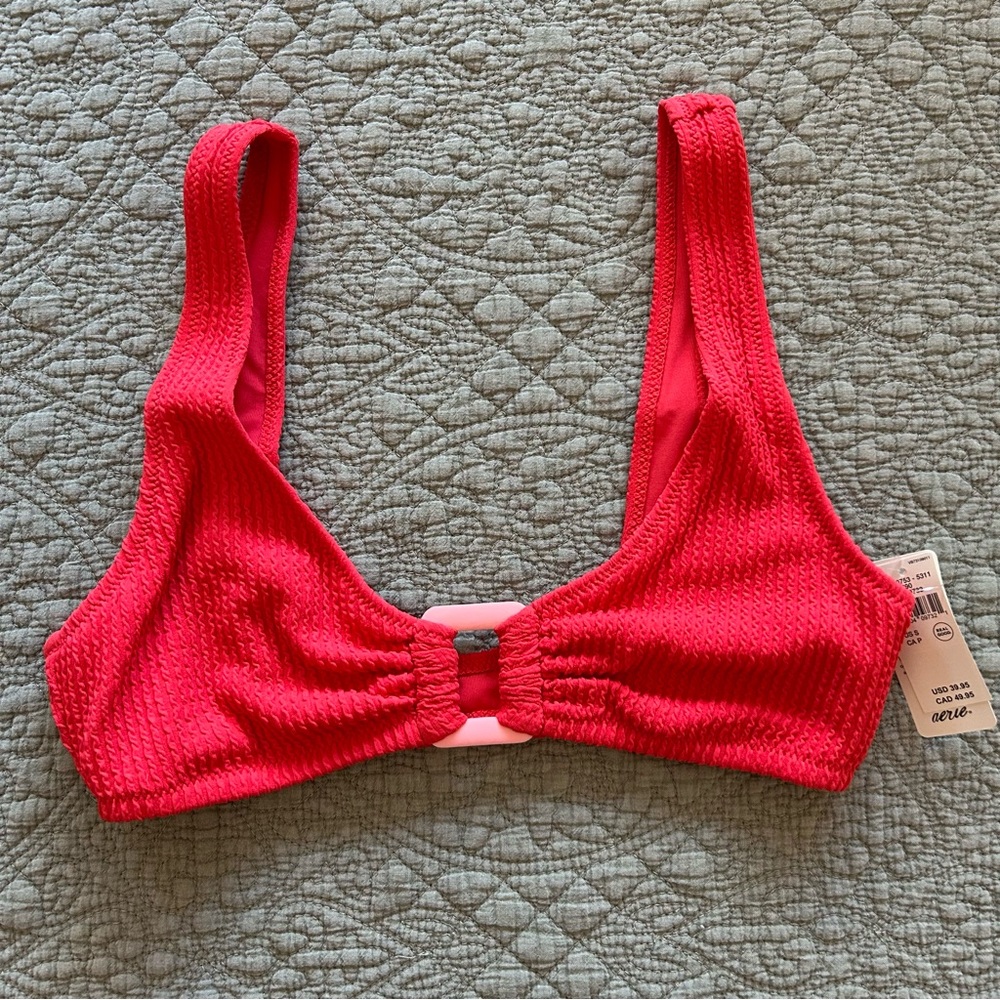 NWT AERIE Crinkle Ring Wide Strap Scoop Bikini Top